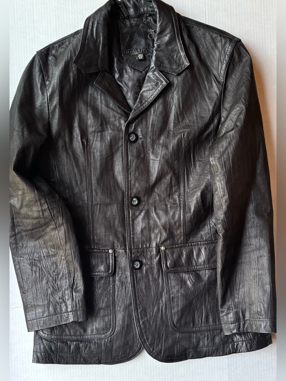 Guess black 100% leather jacket coat blazer bikercore Y2K grunge moto fall indie